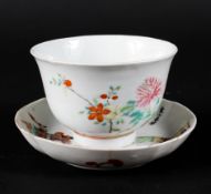 A Chinese porcelain small bowl and a saucer, mid-late 19th century, red character seals to each,