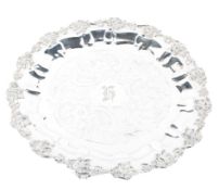 A contemporary large silver plated salver, stamped marks, the centre engraved with Gothic monogram,