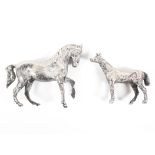 Two silver figures of a mare and her foal, maker S M D castings, London,