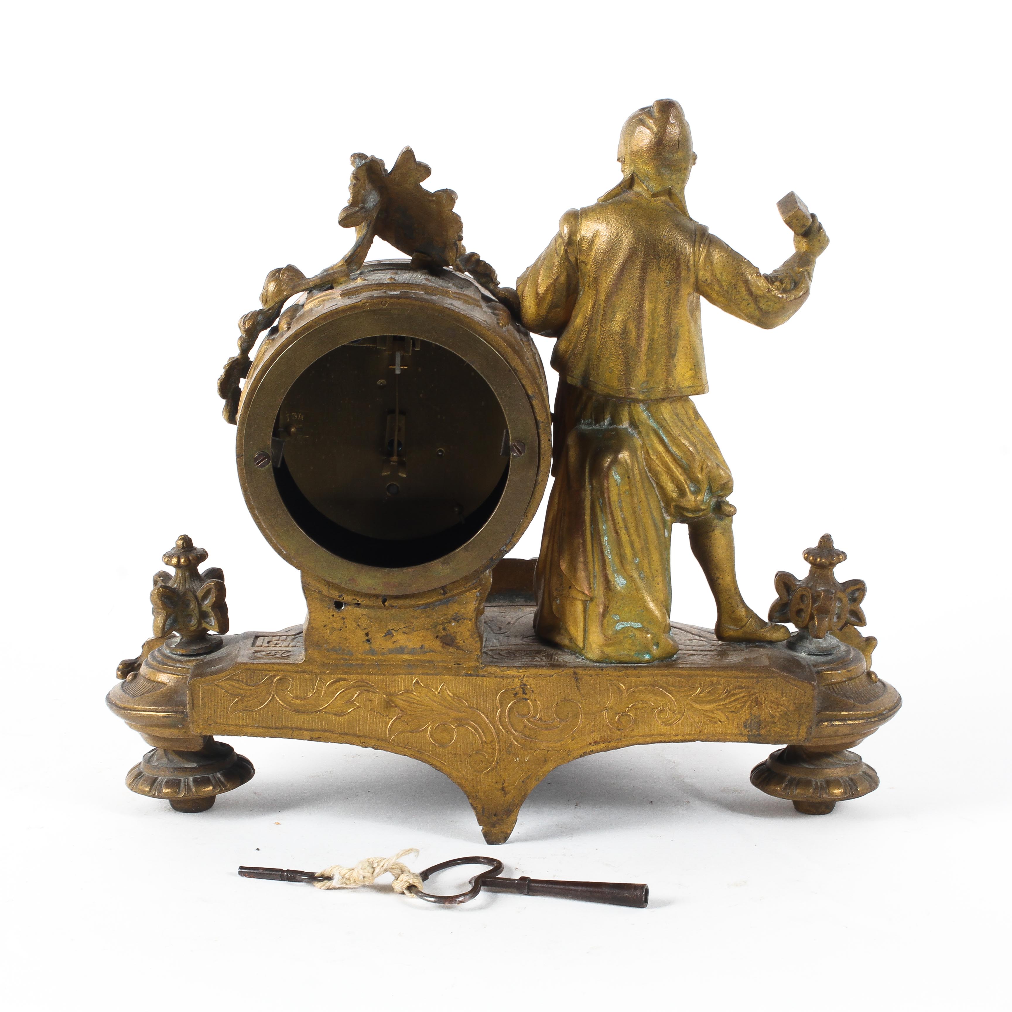 A French late 19th century gilt-metal mounted mantel clock, - Image 2 of 2