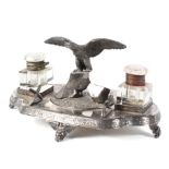 A Victorian silver-plated (James Deakin & Sons) inkstand and inkwells, stamped marks,