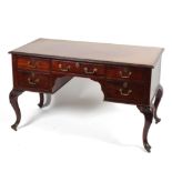 A late 19th century mahogany desk, with frieze drawer flanked by two banks of short drawers,