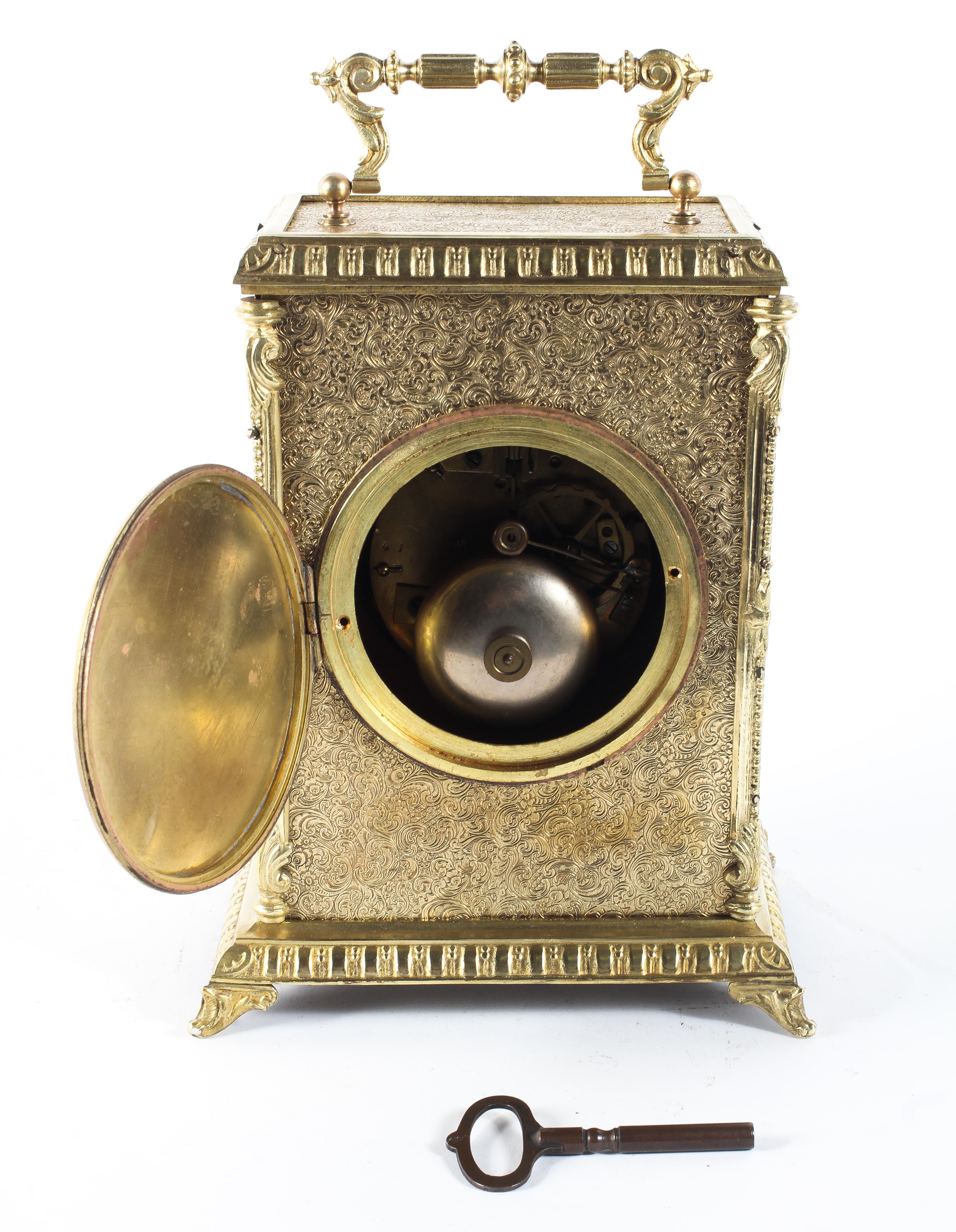 A Victorian brass and gilt-metal mounted eight day striking mantel clock, - Image 2 of 2