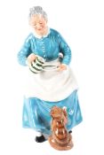A Royal Doulton figure of an old lady feeding a cat, titled 'The Favourite', printed green marks,