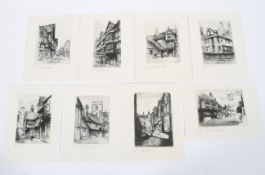 Edward J Cherry FRSA (British, late 19th - early 20th century), eight views of beamed buildings,