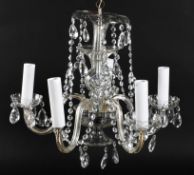 Five branch electric crystal chandelier with glass drops,