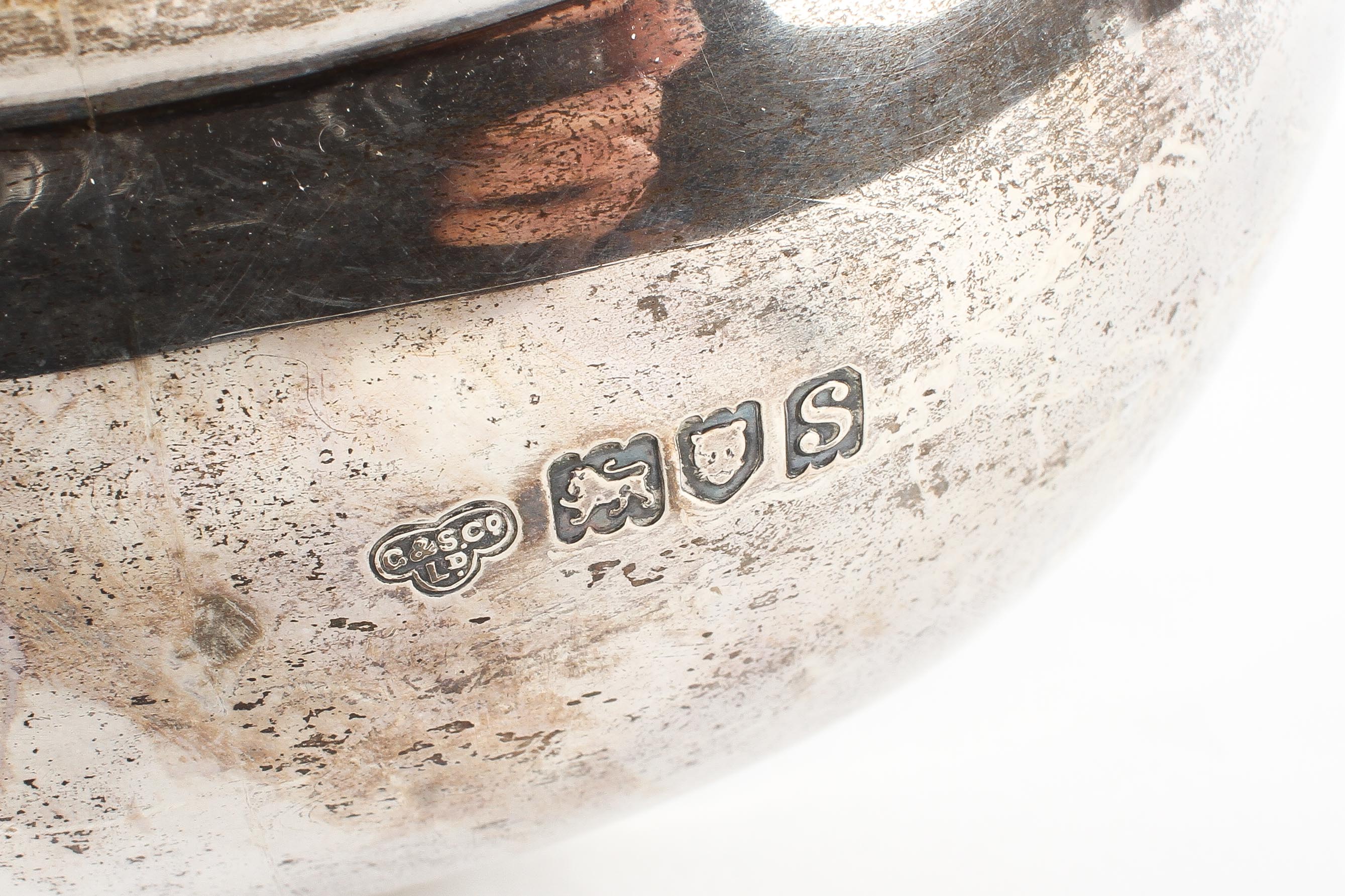 A silver tea pot, with gadrooned decoration and ebony handle and finial, - Image 3 of 3