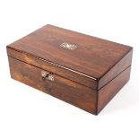 A Victorian rosewood writing slope with mother of pearl inlay to to the lid