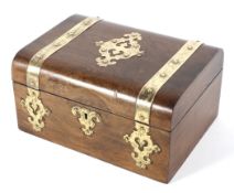 A Victorian brass mounted walnut sewing box,