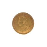 An 1890 Victorian shieldback half gold sovereign