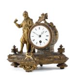 A French late 19th century gilt-metal mounted mantel clock,
