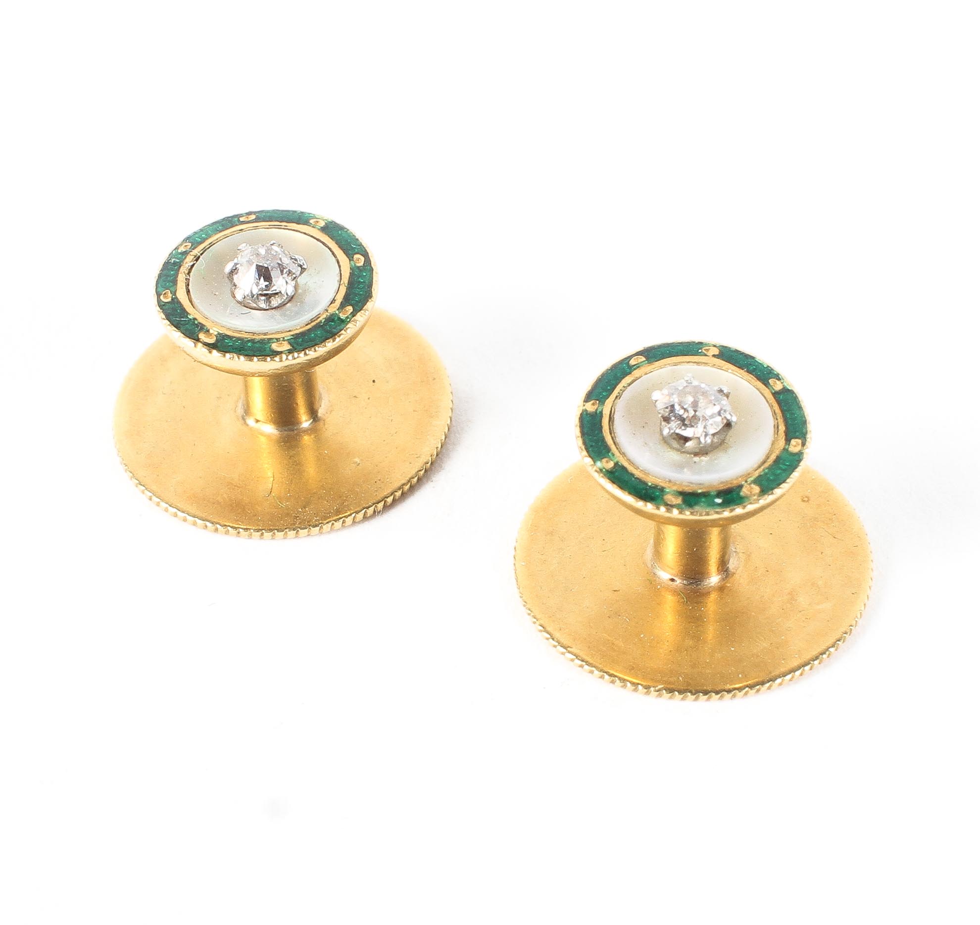 A pair of 18ct diamond collar studs by West & Son Dublin, - Image 2 of 3