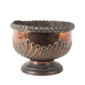 A Sheffield plate footed rose bowl, gadrooned, on domed foot, 21 cm diam.