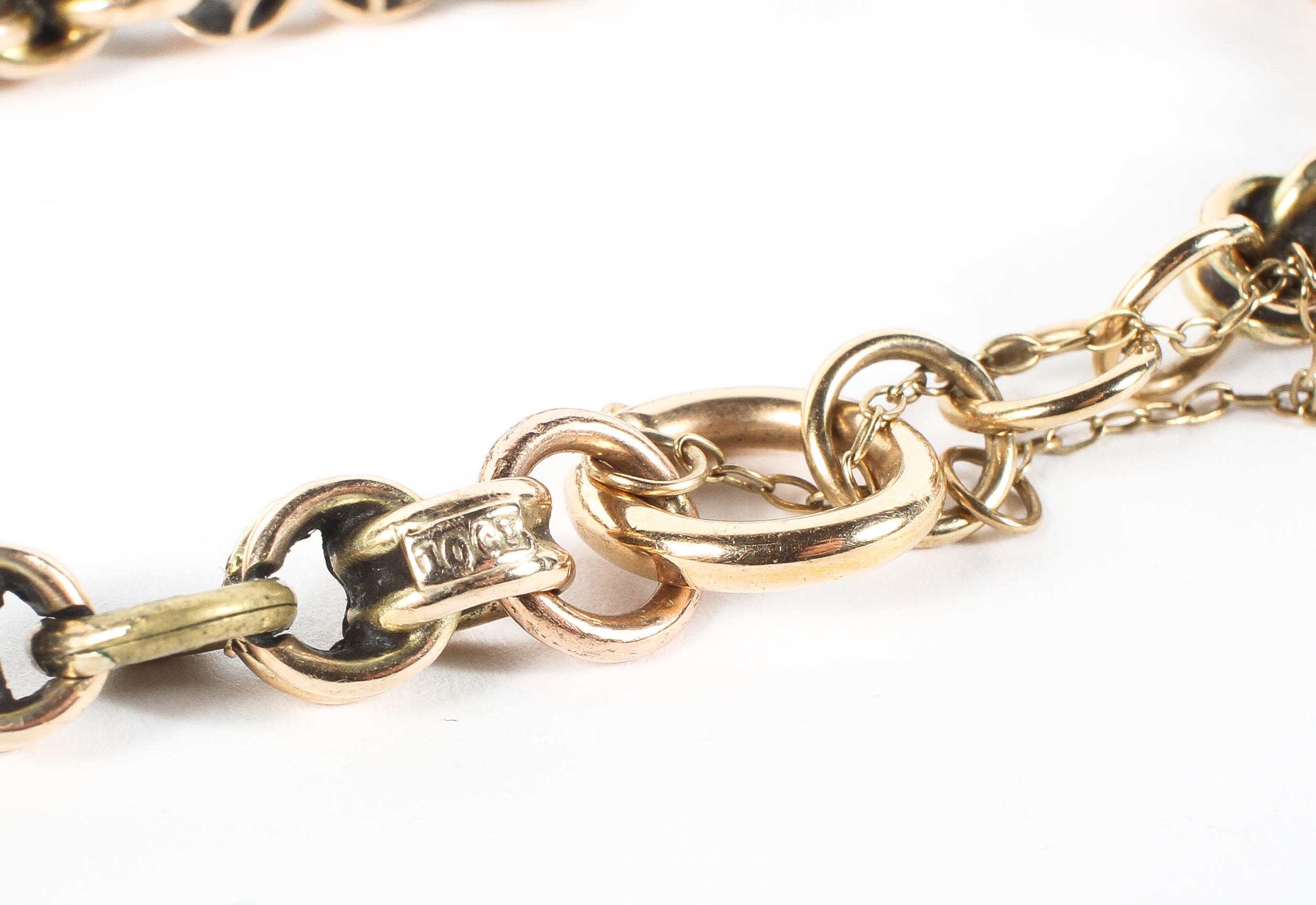 A 10ct gold link bracelet with safety chain, - Image 2 of 2