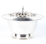 A silver plated centre bowl and pierced cover, 20th century, stamped Plymouth,