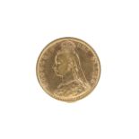 An 1892 Victorian shieldback half gold sovereign