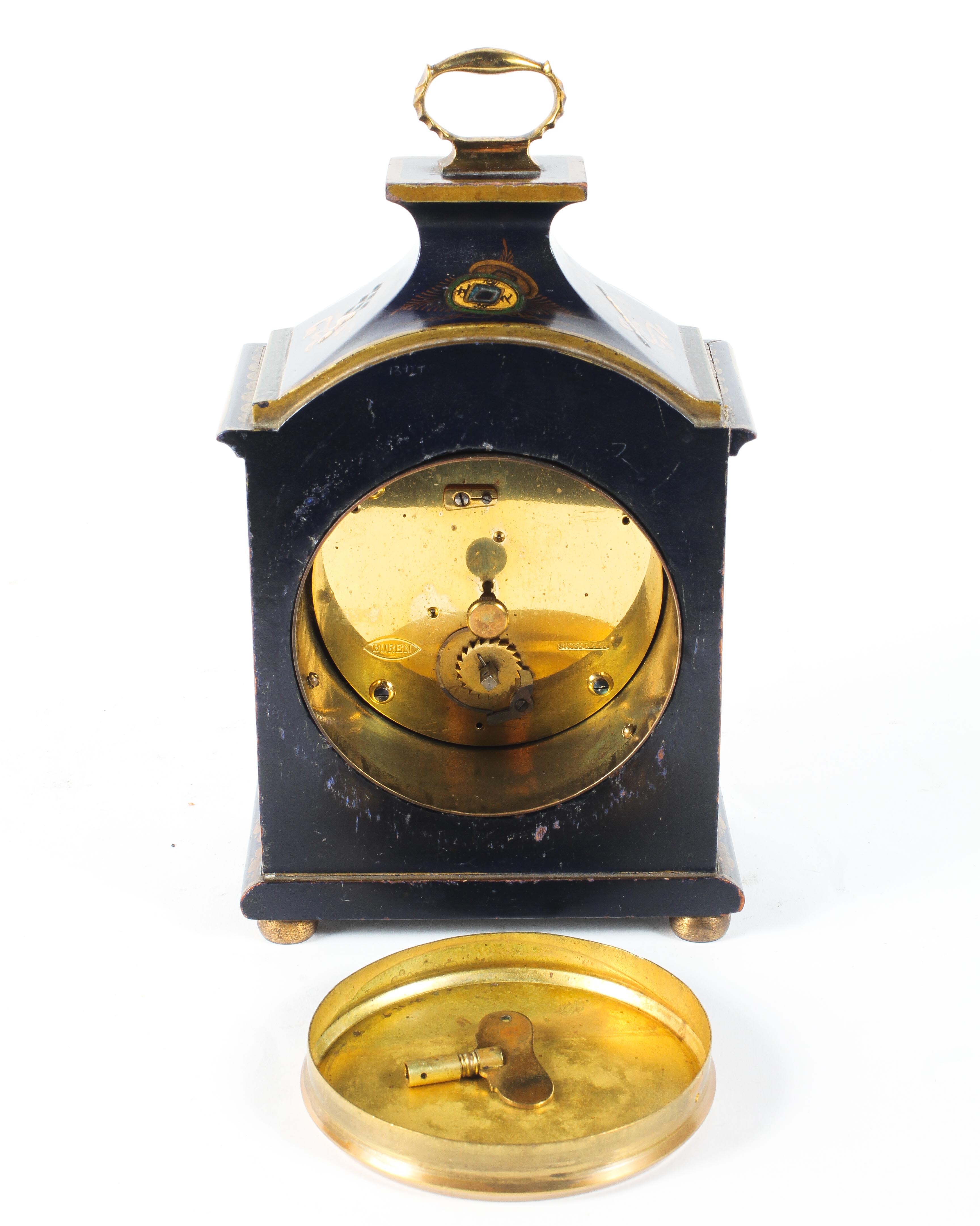 A Buren (Swiss) lacquered chinoiserie small bracket clock, 20th century, - Image 2 of 2