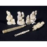 A collection of carved ivory figures and other items, late 19th/early 20th century,