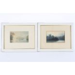 Two 19th Century watercolour landscapes, the first with a castle before a lake,