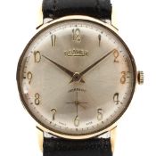 A vintage gents 9ct gold cased manual wind Roamer wristwatch,