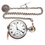 A late 19th/early 20th century silver full hunter pocket watch with albert chain.