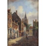 A 20th Century Continental street scene in a 17th Century style Dutch frame, oil on board,