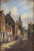 A 20th Century Continental street scene in a 17th Century style Dutch frame, oil on board,