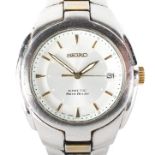 A Seiko Kinetic Auto Relay gents wristwatch, the silvered dial with gilt batons denoting hours,