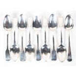 Eight assorted Georgian silver serving spoons, various makers and a Victorian example similar,