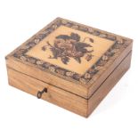 A Victorian Tunbridge Ware box, the top inset with a bouquet of flowers, within a leaf border,