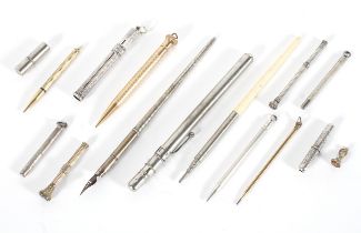 A collection of silver, white and gilt metal propelling pencils, late 19th - early 20th century,