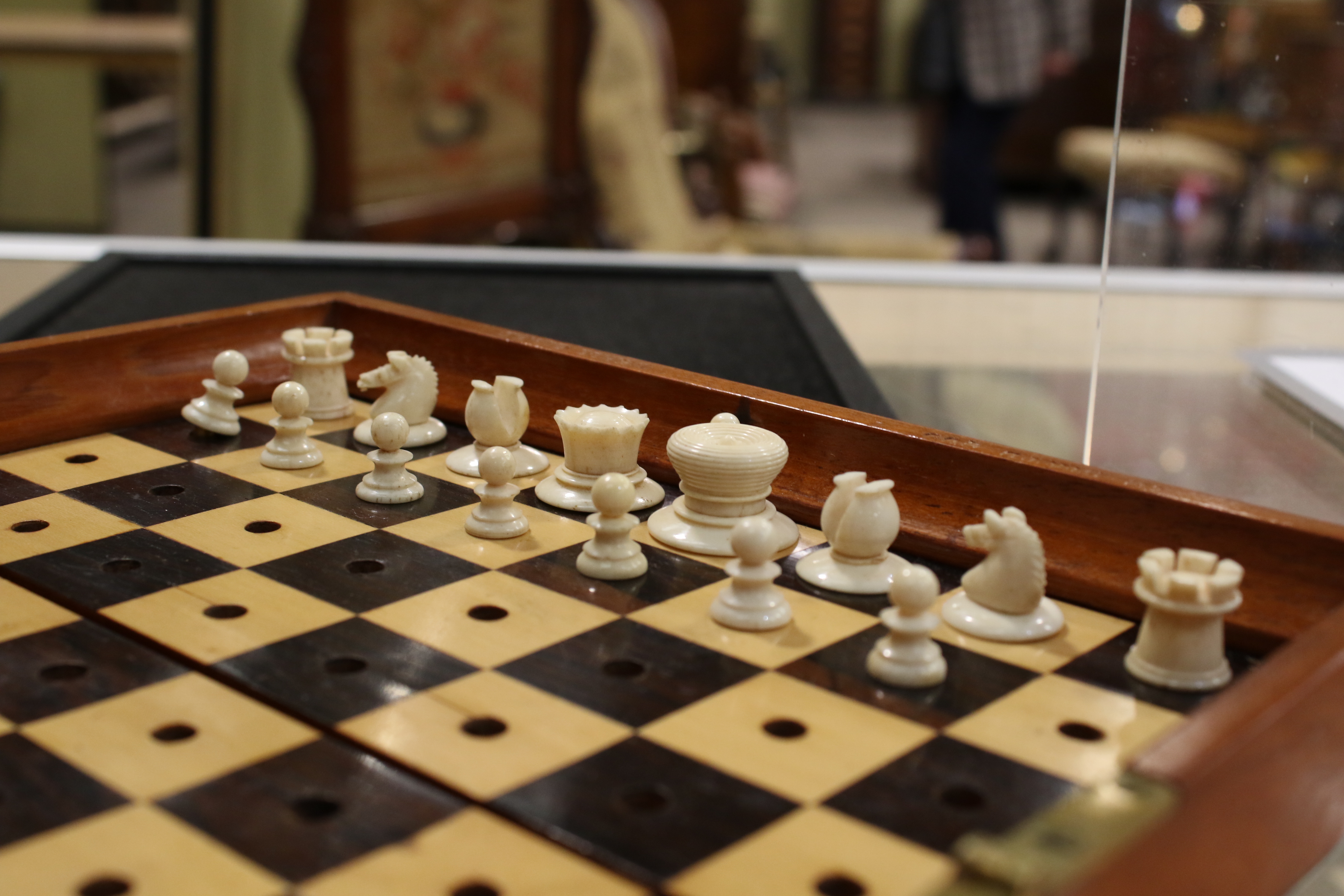 A Jacques & Son (London) travelling chess set in box, with folding mahogany chess board, - Image 16 of 16