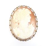 A large 9ct gold cameo brooch,