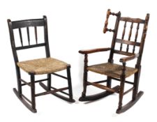 Two 19th century Shaker style rocking chairs,