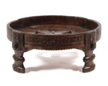 A 20th century teak Chakki grinding table, by repute from Afganistan,