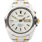 A Seiko Kinetic 50m gents wristwatch, the silvered dial with gilt batons denoting hours,