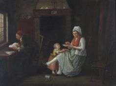 19th Century Continental School, Dutch Style Interior Scene, oil on board, in giltwood frame,