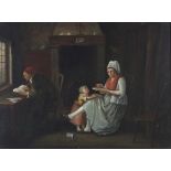 19th Century Continental School, Dutch Style Interior Scene, oil on board, in giltwood frame,