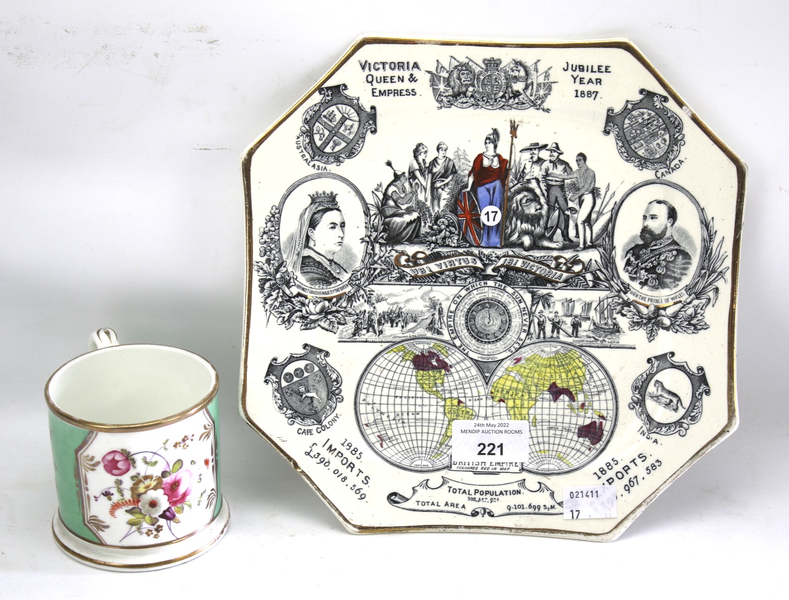 Queen Victoria Diamond Jubilee commemorative plate and a 19th century handpainted floral decorated