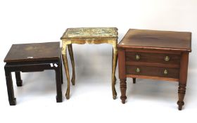 A French style side table, a Chinese painted side table and a Victorian mahogany commode seat.