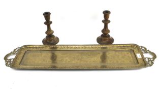 An early 20th century embossed brass tray.