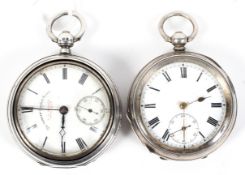 Two silver open faced pocket watches.