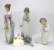 Three Lladro figures and one by Coalport.