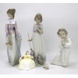 Three Lladro figures and one by Coalport.