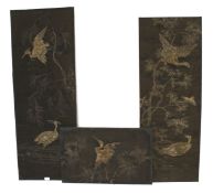 Three early 19th century Japanese panels embroidered with cranes.