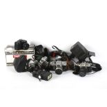 An assortment of vintage cameras.