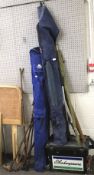 A selection of fishing items. Including rods, holdalls, seat box, etc.