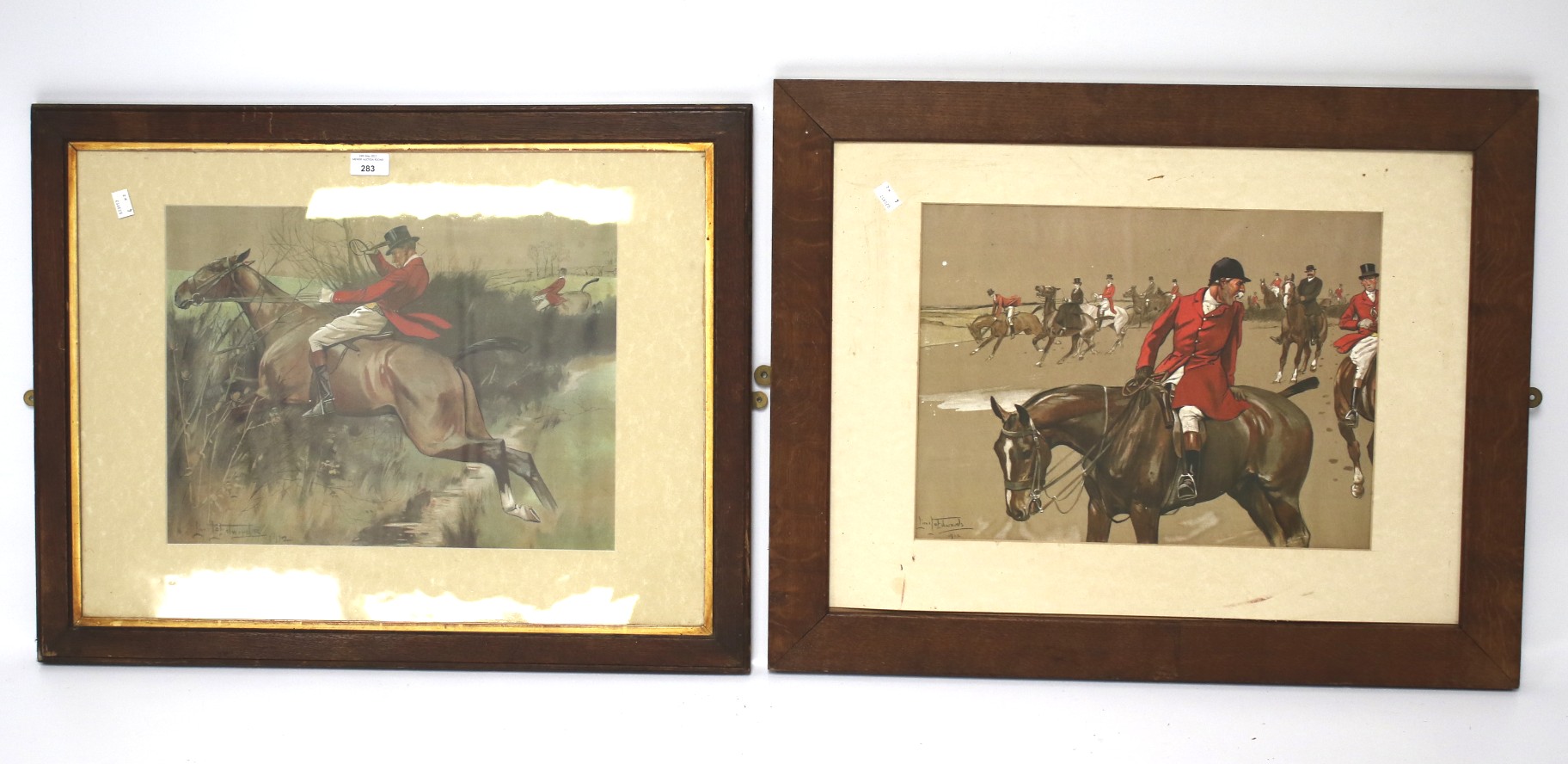 Two Lionel Edwards prints of horses and riders on the hunt.