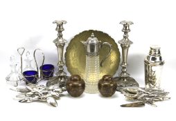 An assortment of silver plate and other metalwares.