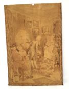 A late 19th/early 20th century machine-made tapestry depicting a parlour scene, (faded).